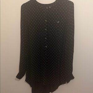 Free People Black Button-Front Printed Blouse